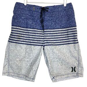 Hurley Men’s Stripe Shorts Beach Ocean Surf Polyester Sz 30 Blue Grey Drawstring